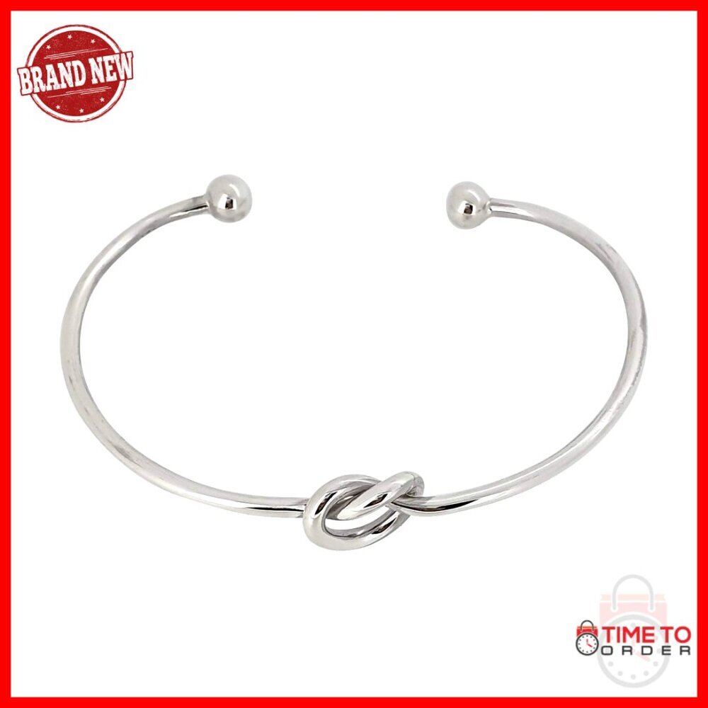 Sterling Silver Bangle Bracelet Love Knot Adjustable Minimal Elegant Jewelry